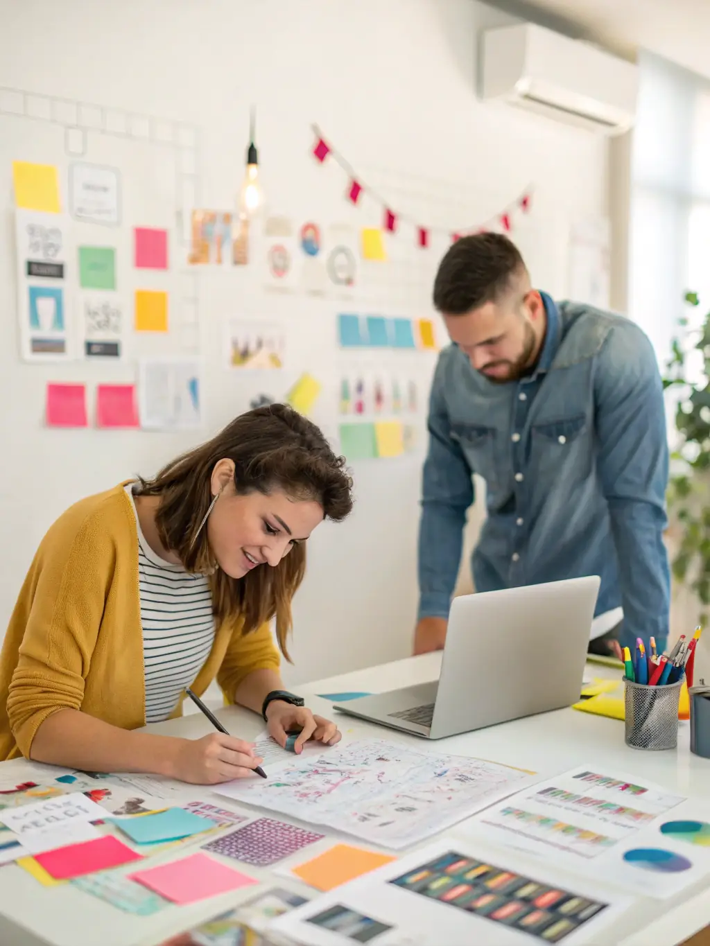 A visually appealing image of creative content being developed on various devices, showcasing the creation of compelling and tailored messages for synbiox's advertising services.